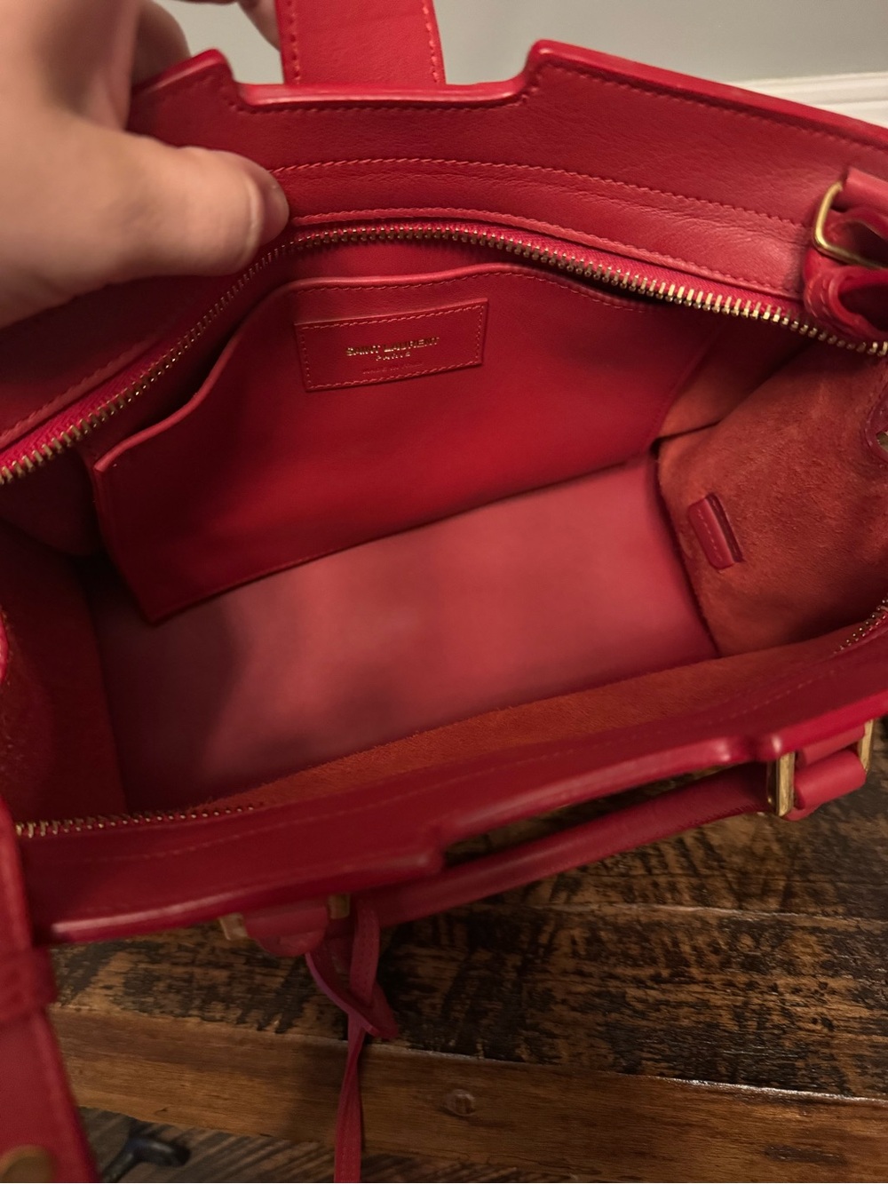 Saint Laurent Red Leather Top-Handle Satchel with Gold YSL Logo - Picture 7 of 9